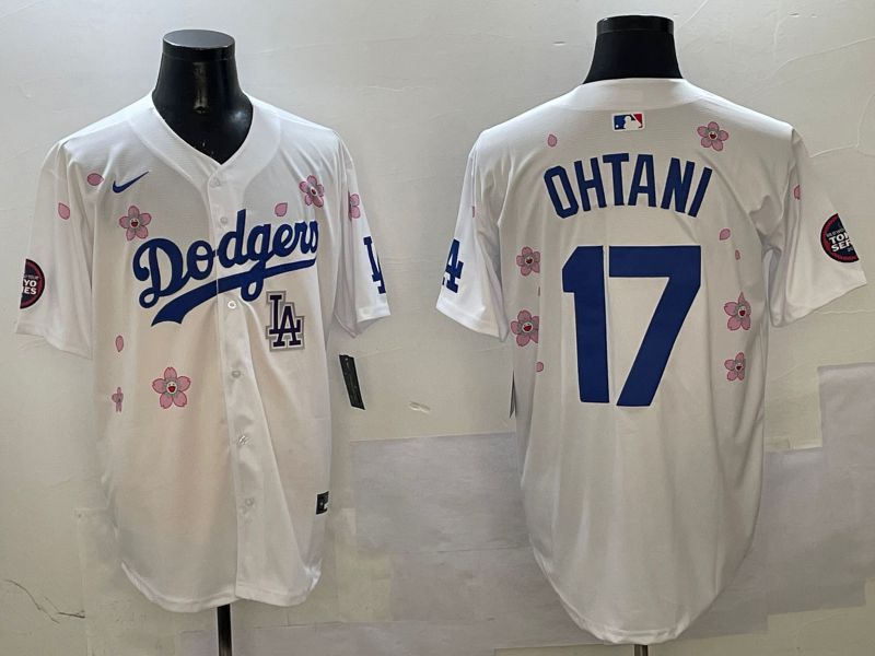 Men Los Angeles Dodgers #17 Ohtani White Sakura Edition 2025 Nike MLB Jersey style 9